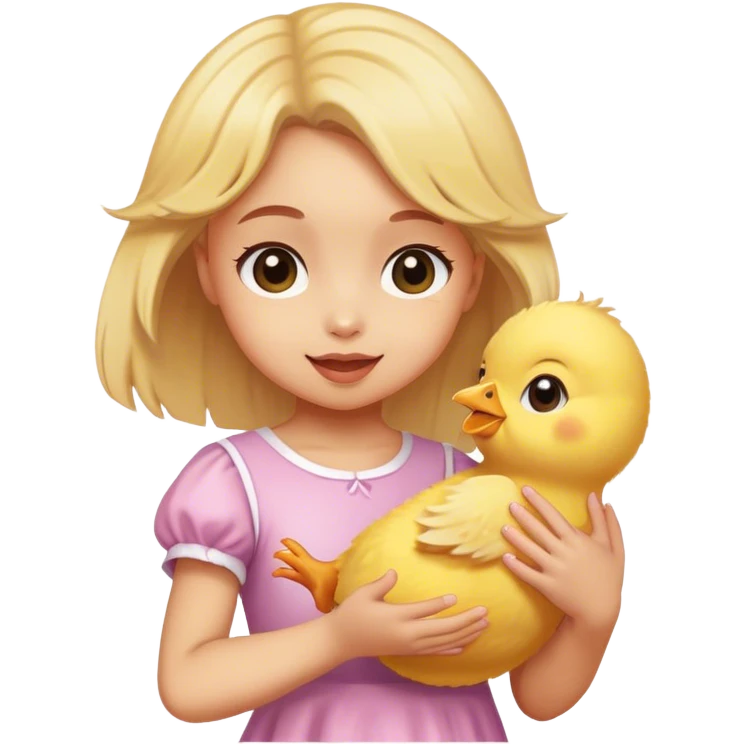 A girl kid holding a baby chick dancing emoji