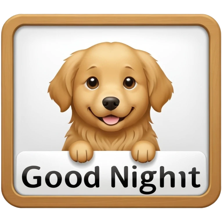 A golden retriever with the sign that says good night emoji
