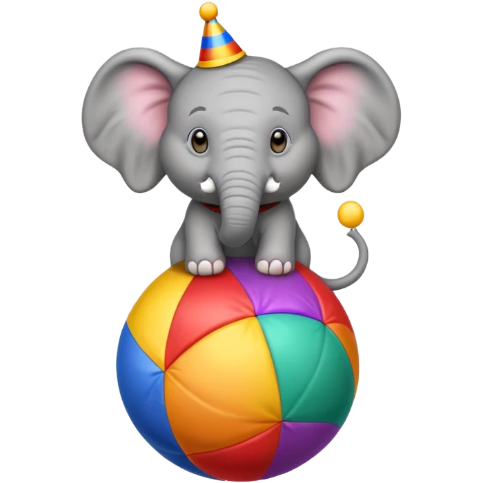 A circus elephant standing on a ccolorful ball emoji