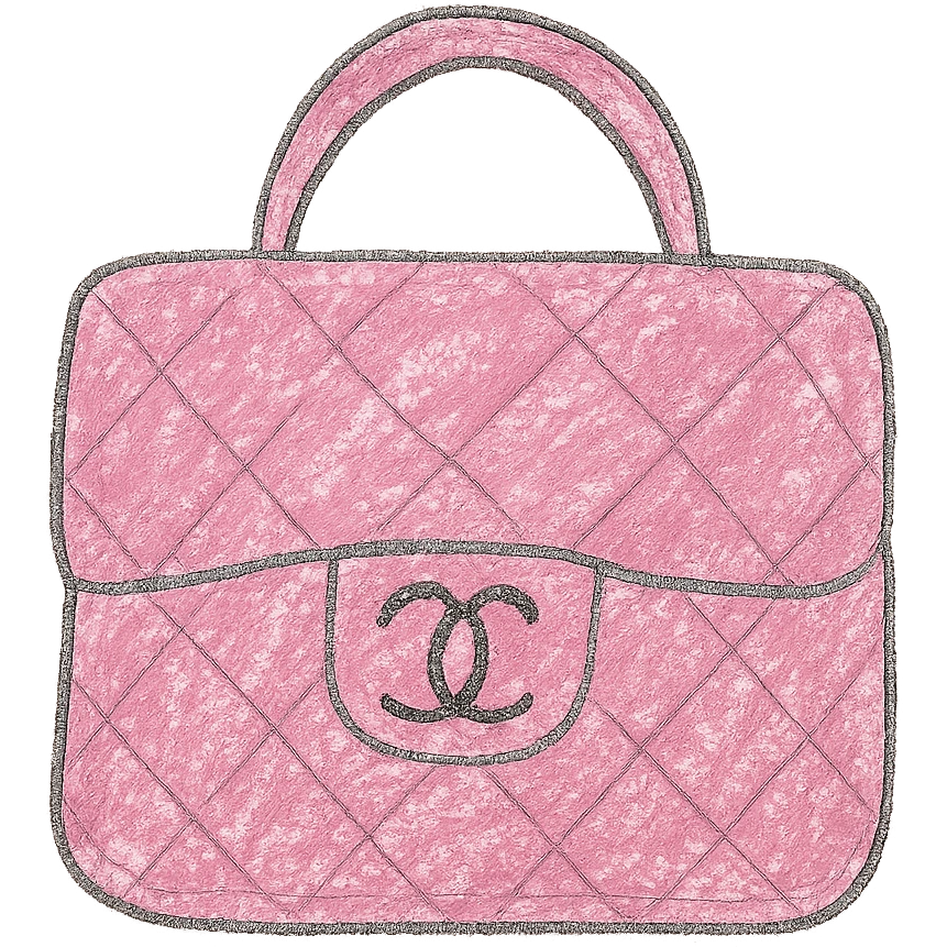 a pink Chanel purse, playful and naive, crayon-like lines emoji