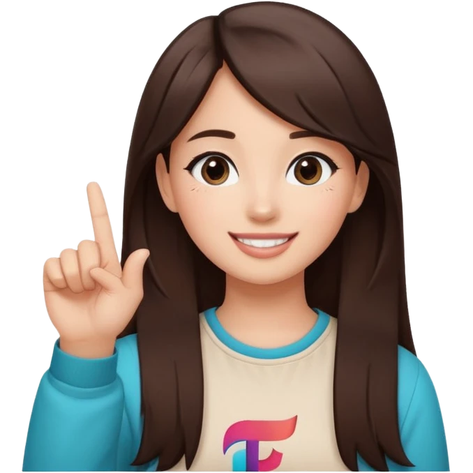 Girl with tiktok logo point up with one finger and dark brown hair emoji
