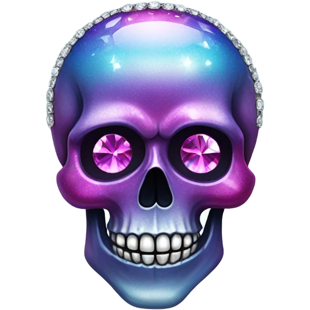 Realistic isolated pretty metallic magenta ,light blue,and dark purple ombre decorative filigree Skull with shiny diamonds and rhinestones on it. emoji