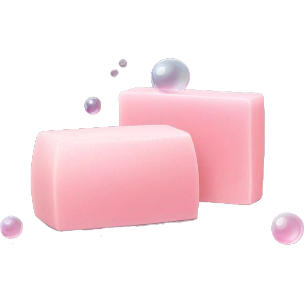 Light pink soap bar sitting on a soap holder, with soap bubbles  emoji