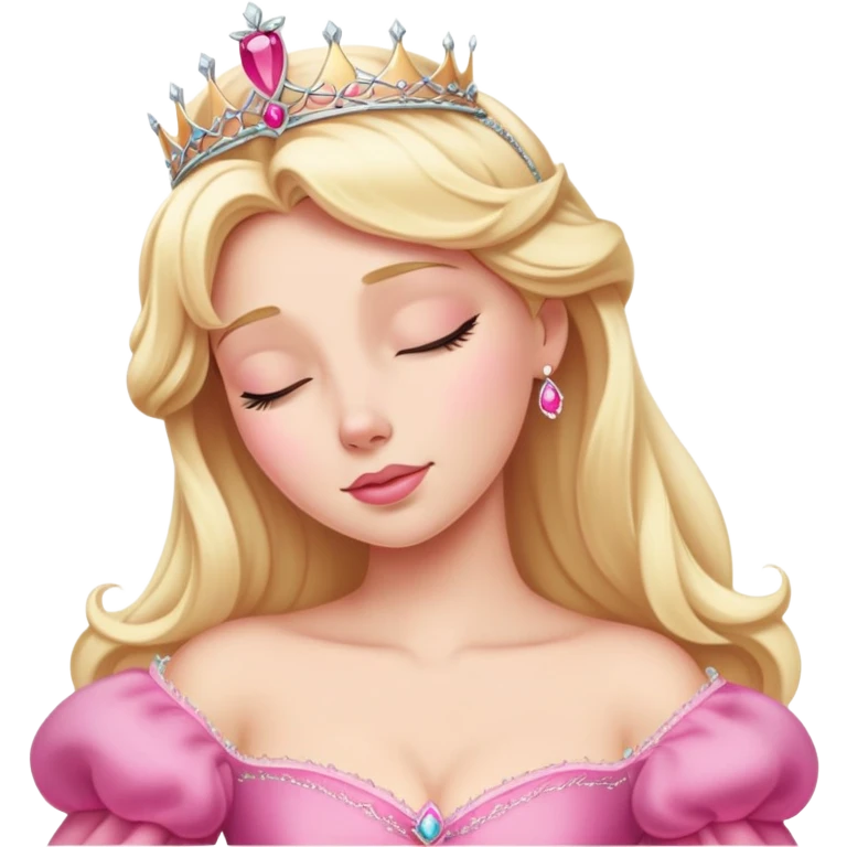 Aurora Sleeping Beauty from hips up, iconic pink gown, blonde hair with tiara, minimal style but very recognizable emoji