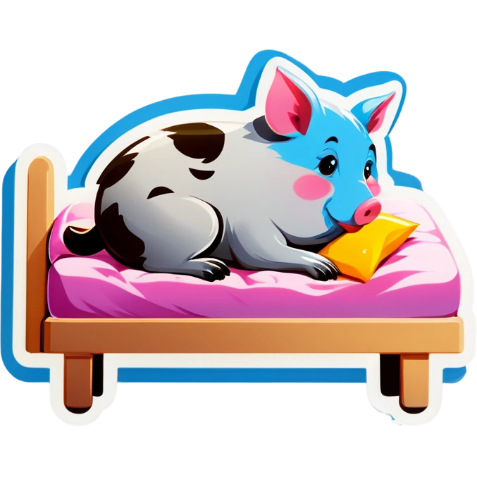 Katze die im Bett liegt und Schweine zählt. Die Schweine heißen Anna.  emoji