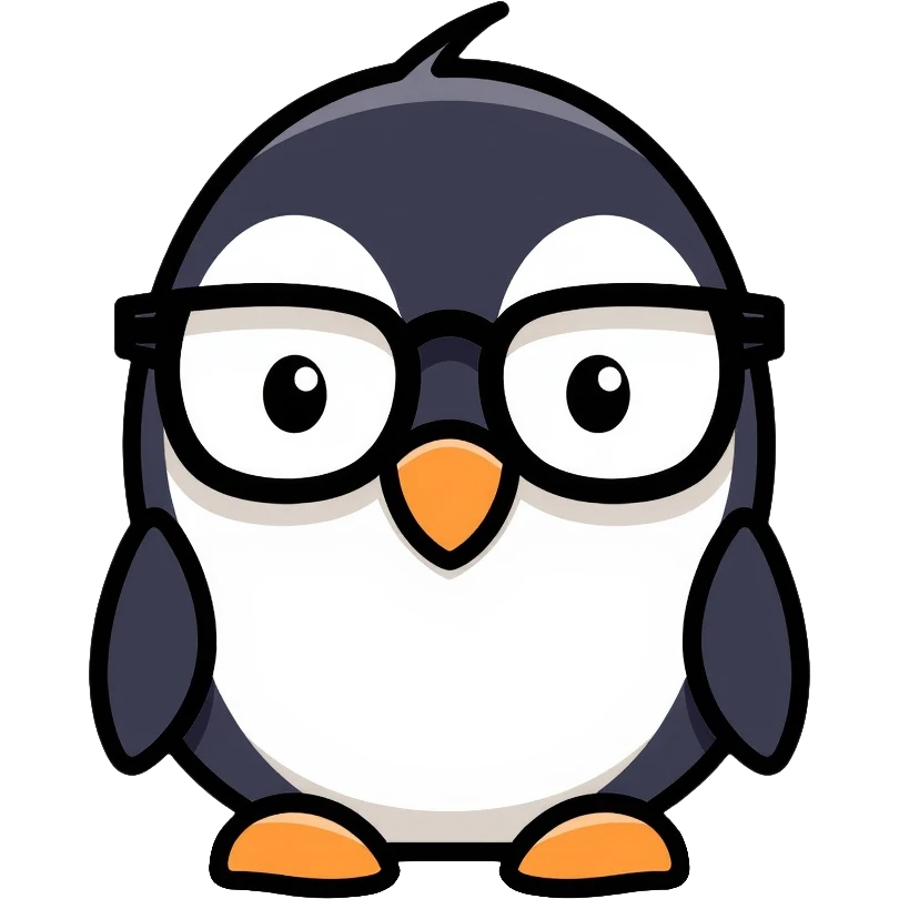 penguin head with round glasses, cute, smart looking emoji