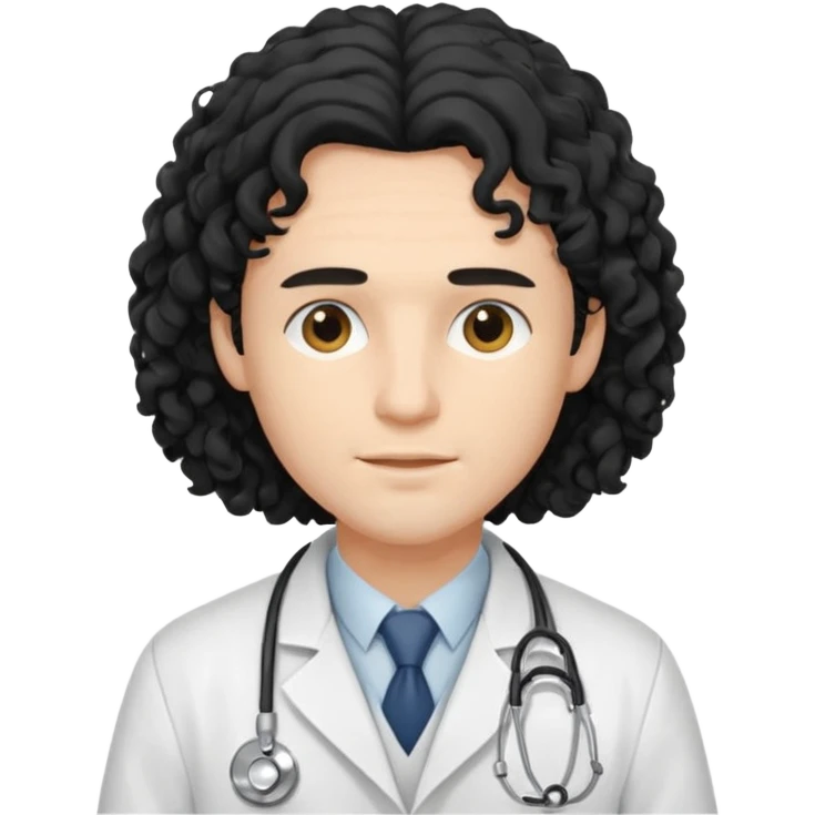 A young male slim doctor with long black curly hair hair which covered his forehead emoji