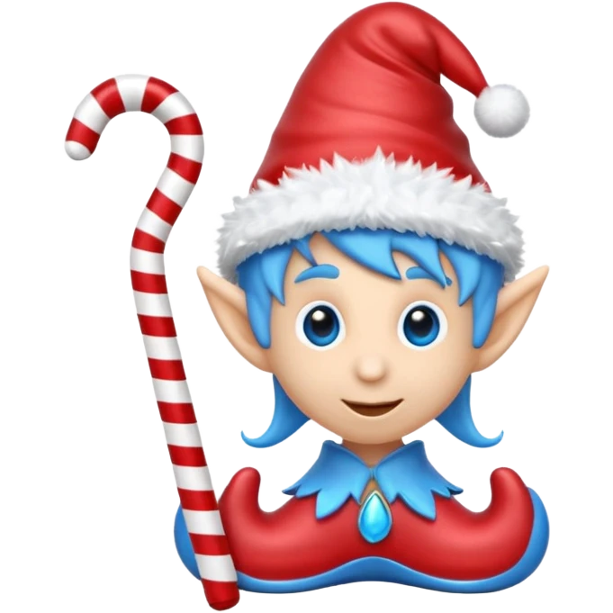 blue emoji creature with elf hat, small quills, candy-cane shoes, 3D emoji style, 1:1
 emoji
