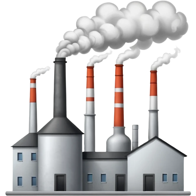 smoking factory with chimneys and smoke, simple and expressive emoji