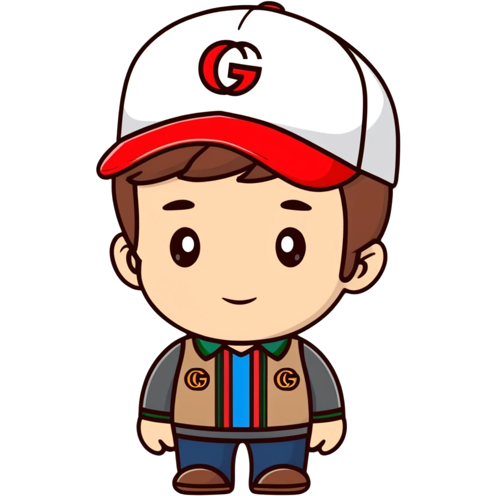 man with medium-length brown hair, Gucci cap emoji