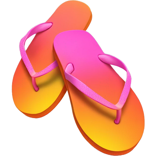Realistic orange yellow pink gradient pair of summer flip flops isolated. emoji