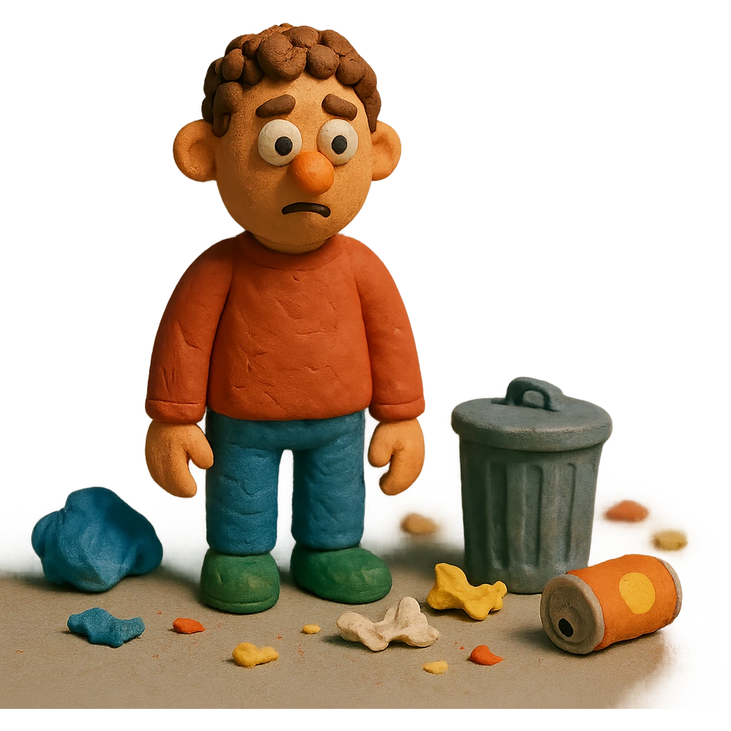 trash on the floor, claymation style emoji