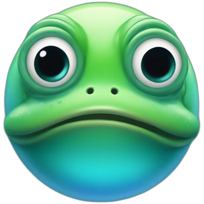 planet Neptune with a cartoon frog face with big confident eyes emoji