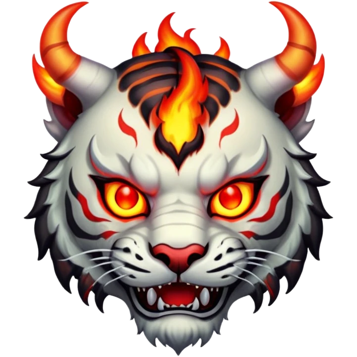 demon tiger face with horns red glowing eyes and fire for Twitch emote emoji