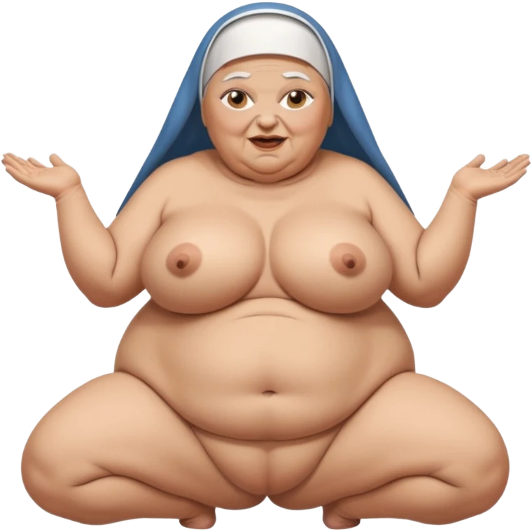 Fat old nun , naked, unrealistic giant boobs, twerking emoji
