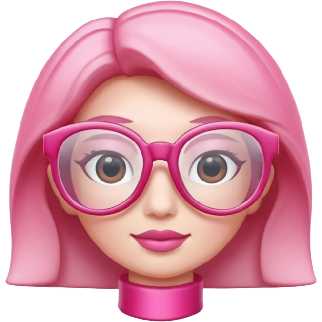 A 3D cartoon rose-pink spectacle with glossy curved frames and soft reflections, feminine Memoji-style rendering. emoji