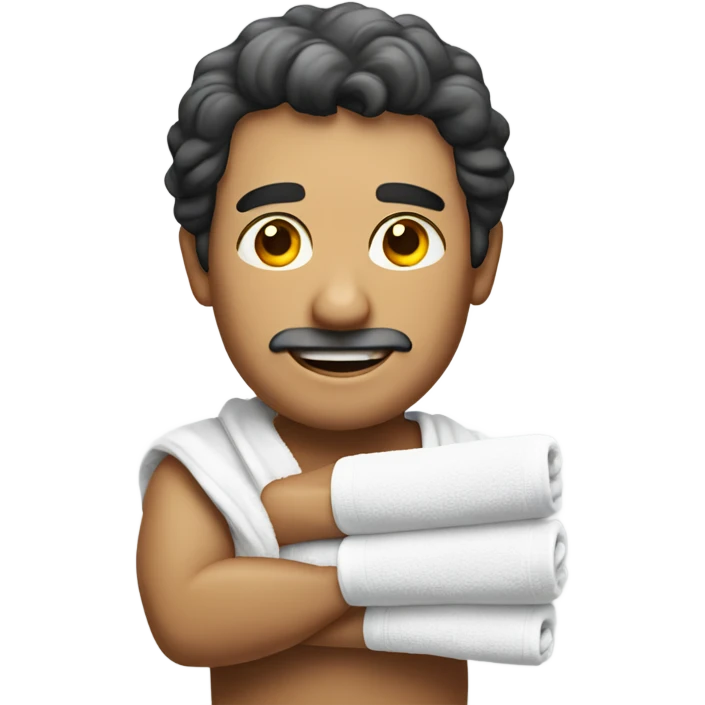 a small Italian man holding 2 towels emoji