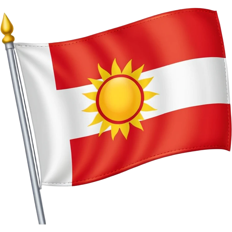 Ezidi flag. On the left side the whole side is red. The right side is all white. And in the middle is the symbol of the bright sun.  emoji