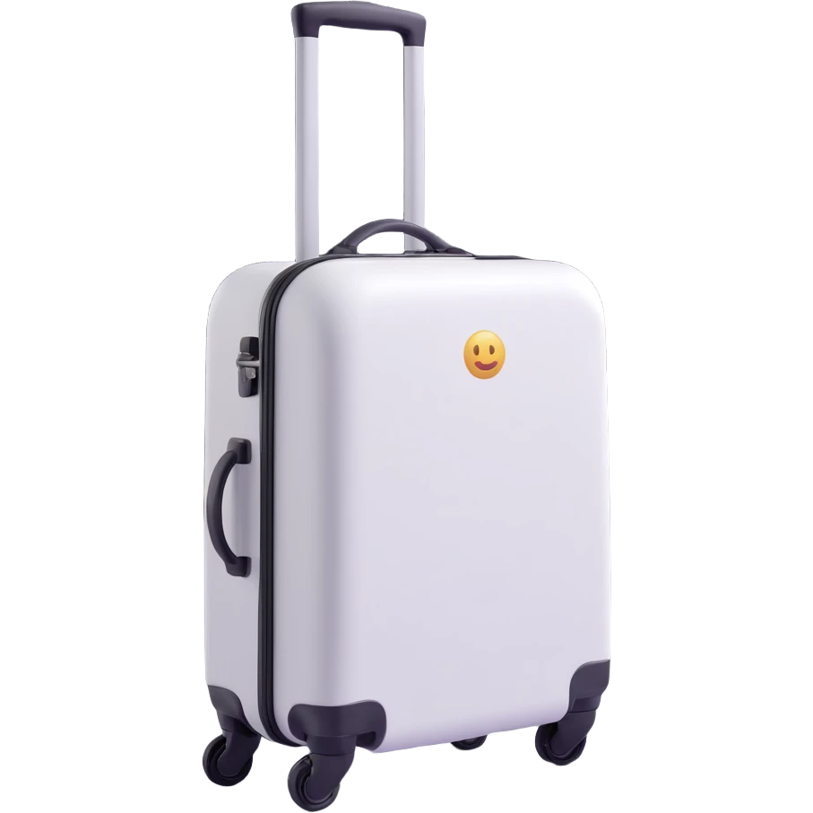 white suitcase on wheels, side view, no black inserts, pure white color, soft shadows and highlights, 3D Emoji style, transparent background emoji