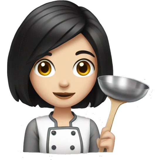 Pale girl with black hair cooking  emoji