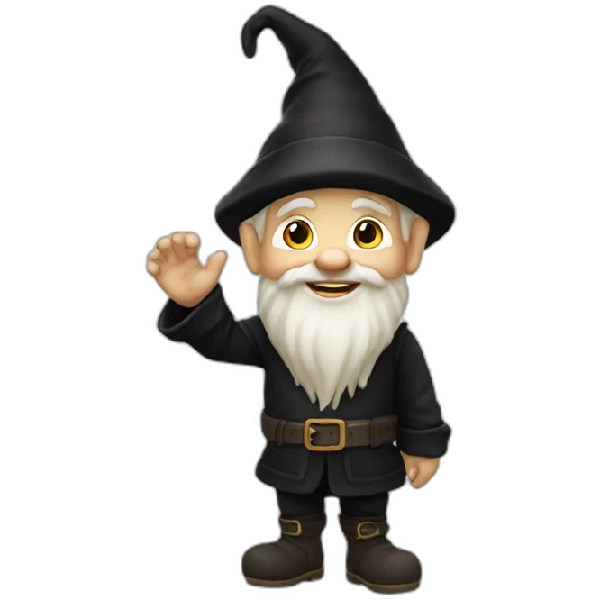 gnome waving hey in black clothing emoji