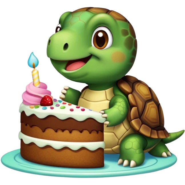 Happy turtle eating cake emoji