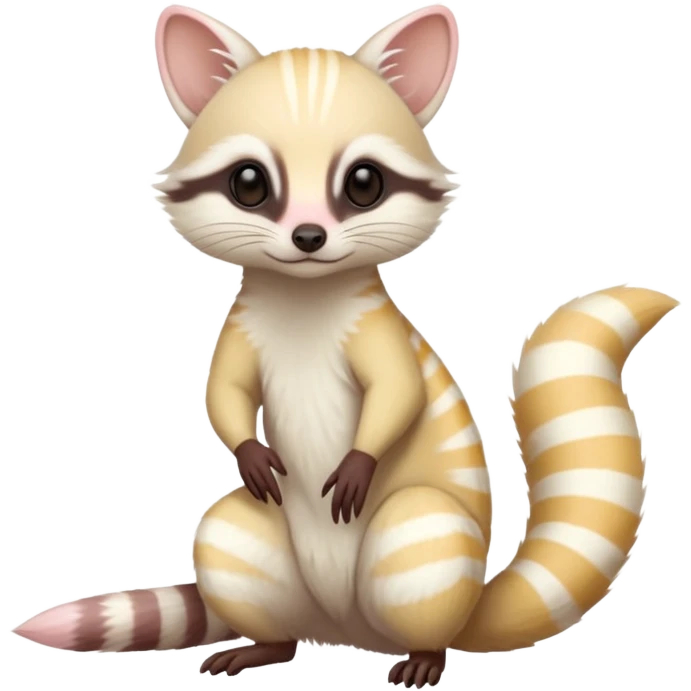 White albino neon pastel Genet-Numbat-Cacomistl-Tamarin-Tanuki-fusion-hybrid (full body) emoji