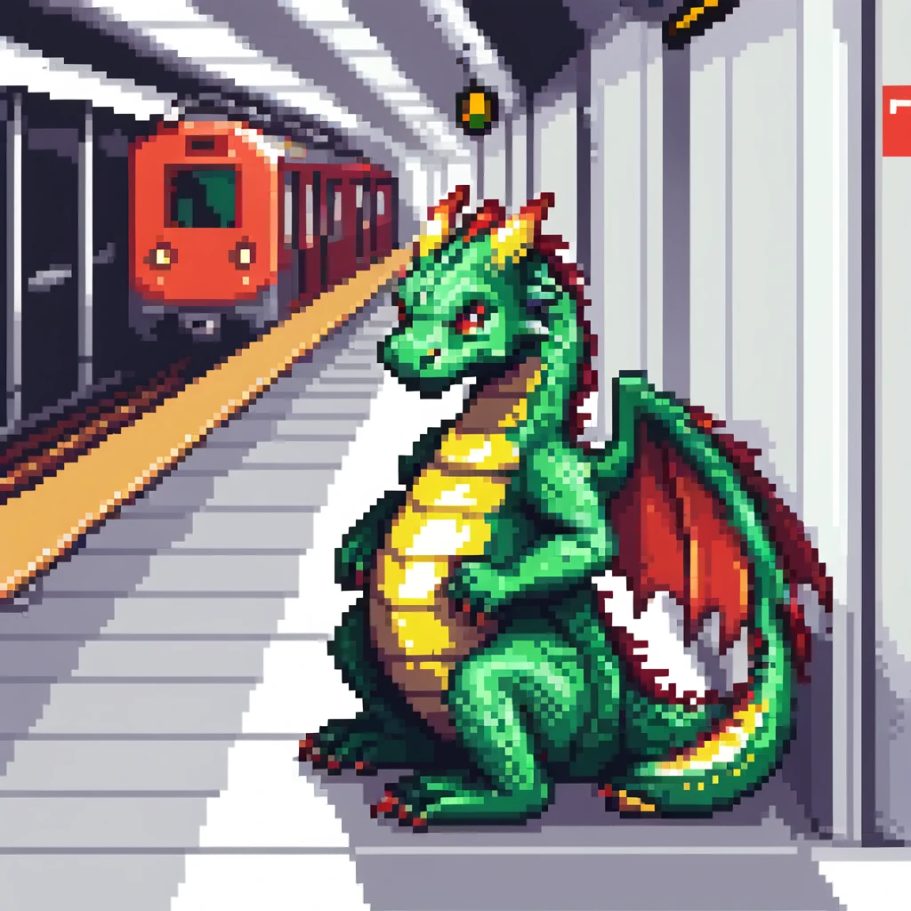 dragon waiting on a metro platform emoji