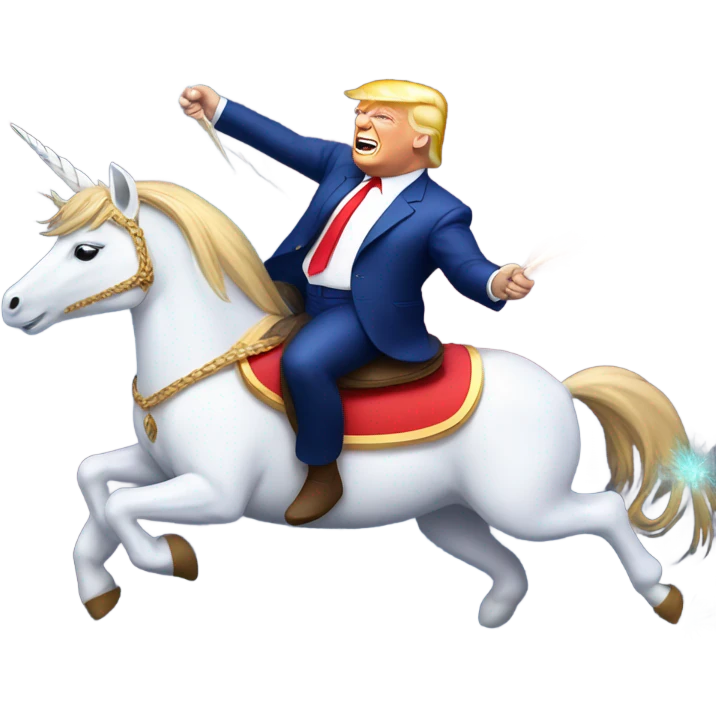 Donald trump riding a unicorn with red white and blue fireworks behind him emoji