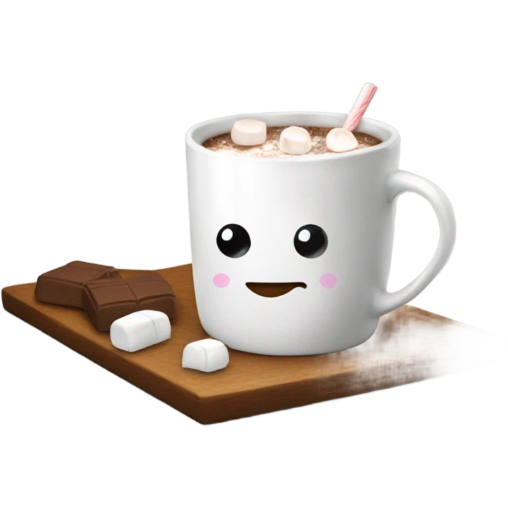 a white mug with hot cocoa and marshmallows emoji