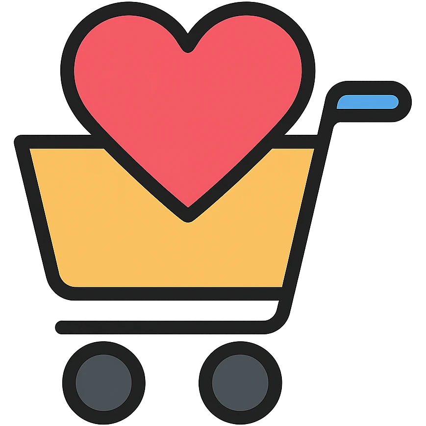 shopping cart filled with a big red heart emoji