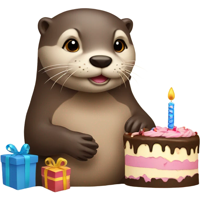 Otter with a birthday cake emoji