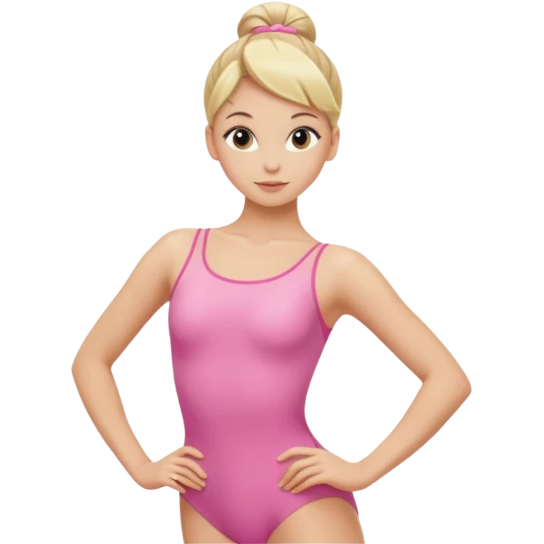 Blonde Women with Bun, Ballet Dancer – sleek blonde bun, pink leotard, graceful posture. emoji