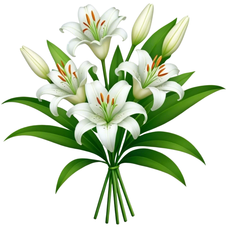 bouquet White Lily, luxuriant, stem, leaf, bud emoji
