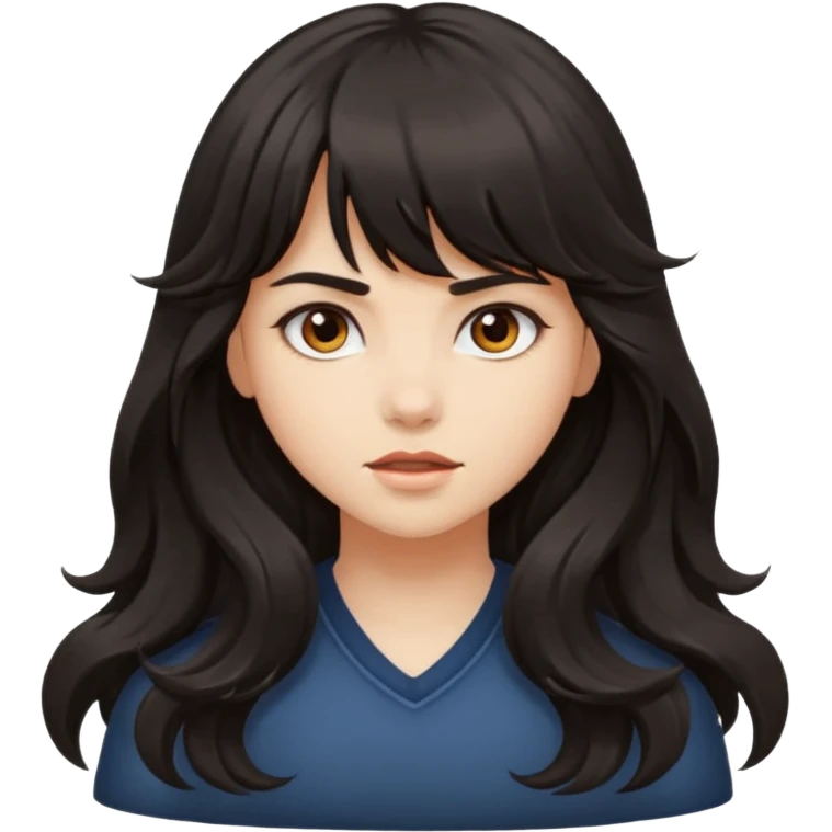 A girl with long wavy hair and bangs, radiating fierce confidence. emoji