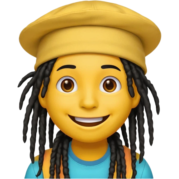 Yellow smile emoji with black dreads and a colorful hat emoji