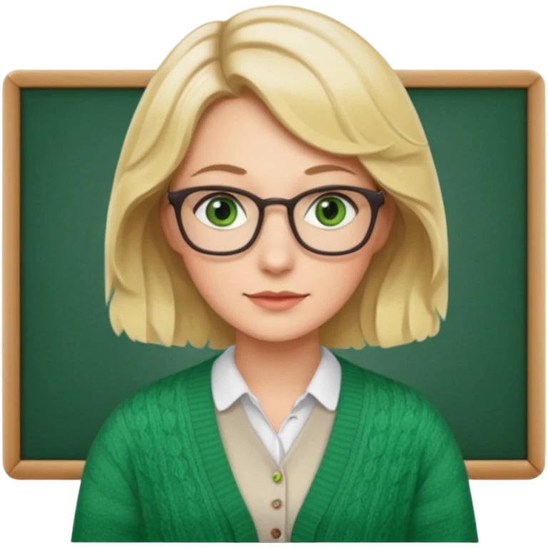 librarian teacher with short wavy blonde hair and green eyes NO GLASSES emoji