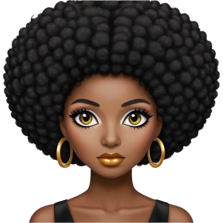 dark skin baddie,pretty makeup, black eyeliner, afro hair emoji