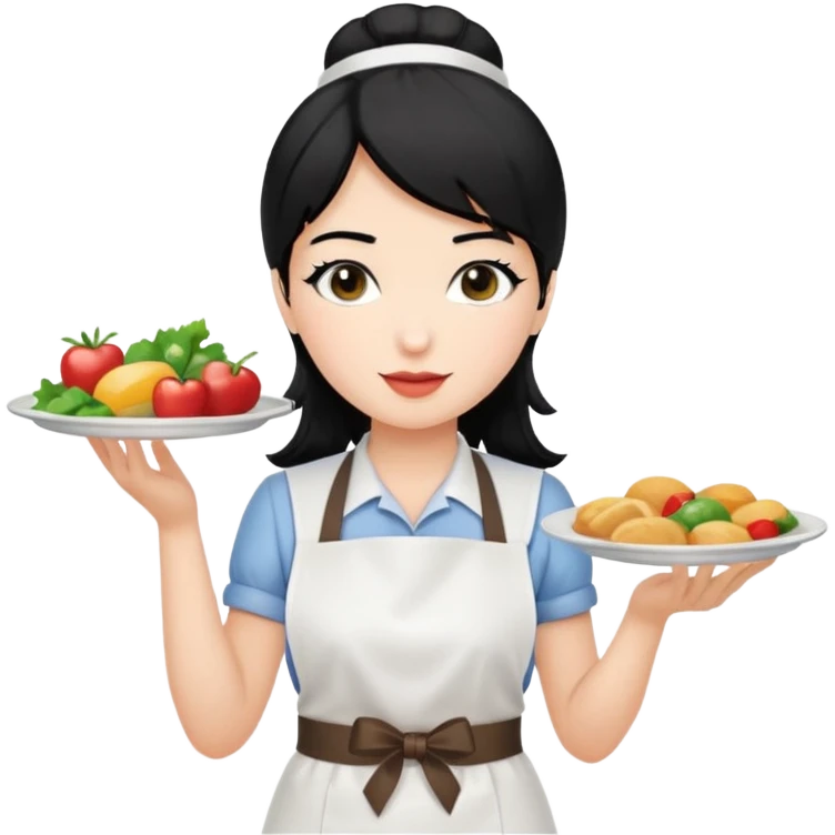 waitress with black hair and a food plate emoji