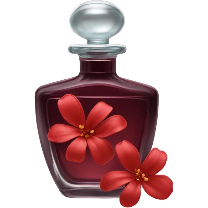 Dark red vintage French style perfume bottle with red jasmine emoji