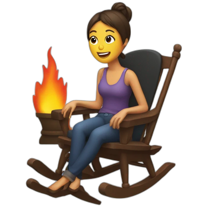 A woman in a rocking chair in front of a fireplace emoji
