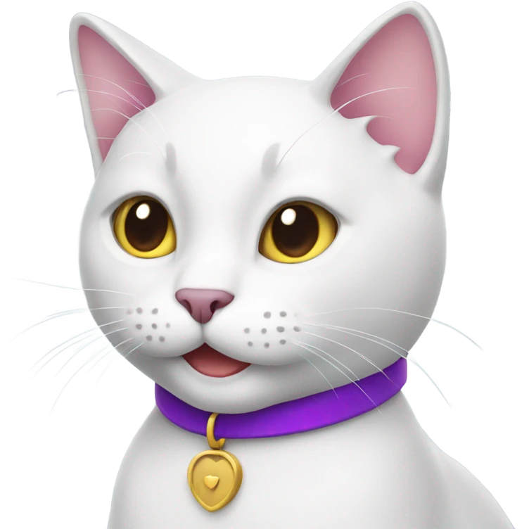 Happy white cat with purple collar  emoji