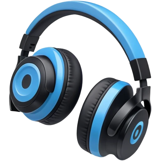 A 3/4 view of a pair of Black and blue and white wireless headphones emoji