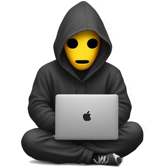 Faceless Instagram reato with hoodie no face, sitting on laptop emoji