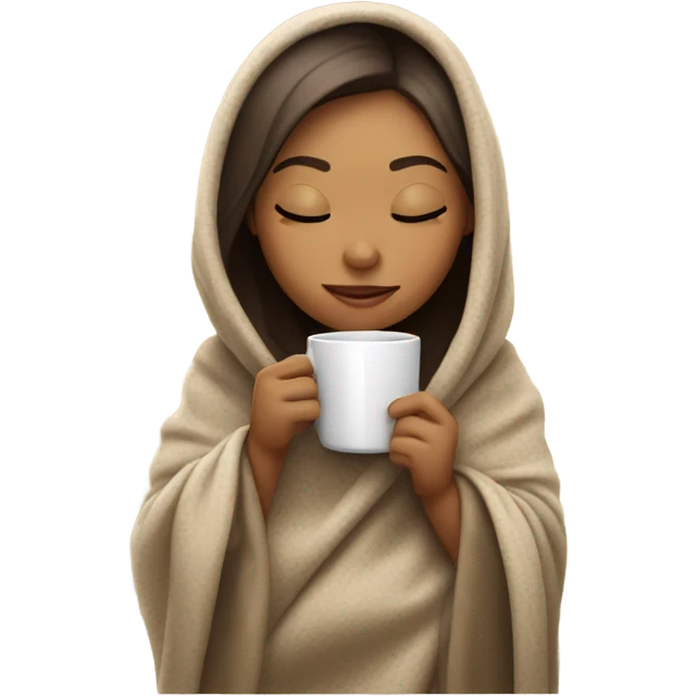 Light girl inside a blanket sipping coffee eyes closed emoji