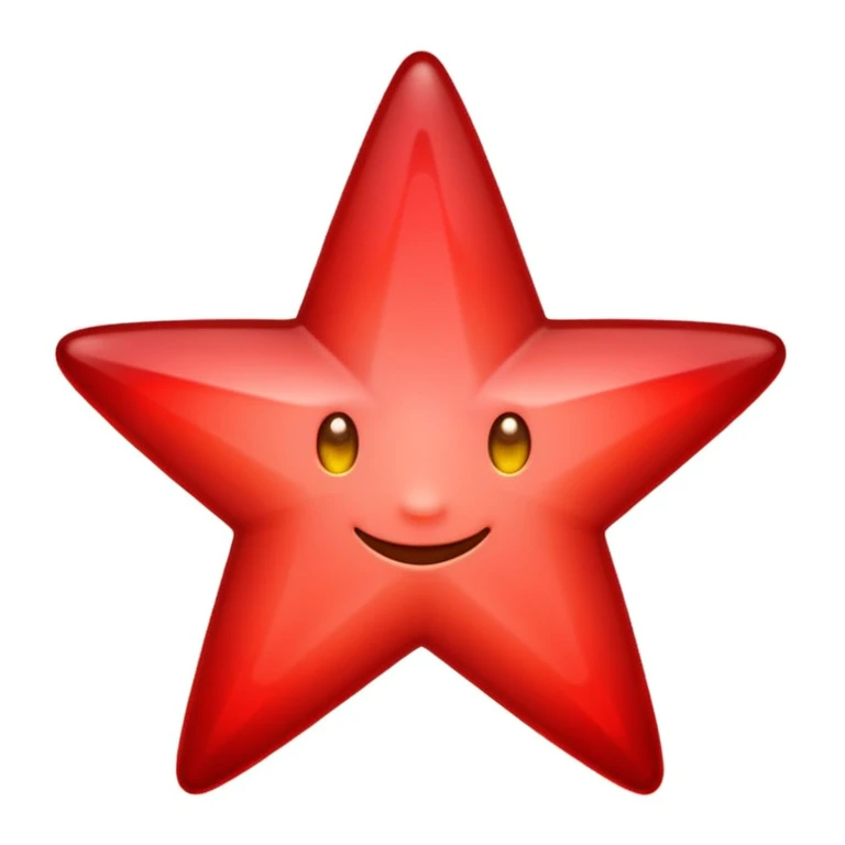 A single red star emoji in cartoon style. The star should be symmetrical, shiny, and have smooth edges. It should glow softly with a red aura. The design should be friendly and emoji-like, with a transparent background. emoji