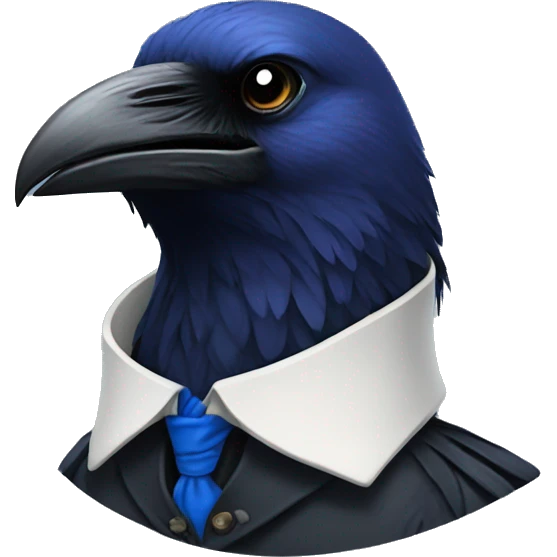 A raven wearing a blue neck cravat emoji
