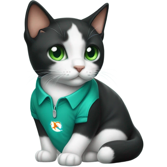 cute tuxedo cat green eyes in miami dolphins shirt emoji
