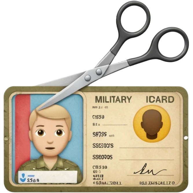 Scissors cutting military ID card front view emoji