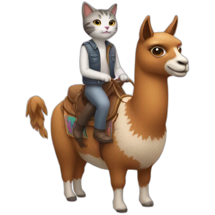 A cat rides a llama emoji